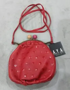 【新品タグ付き✨】ドット押し型 ソフト牛革がま口ショルダーバッグ 赤