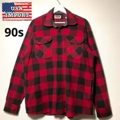90sラングラー　ヴィンテージ　アメリカ古着　赤黒チェック厚手ネルシャツ