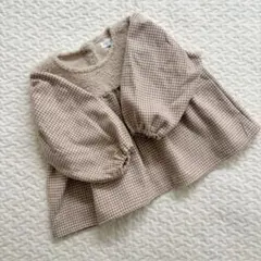 ベージュ系チェック長袖ブラウス 100cm~