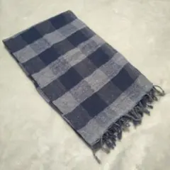 新品 手織り ストール マフラー チェック ネイビー×グレー 秋 アジアン