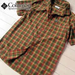 美品 S コロンビア メンズ 半袖チェック柄シャツ ブラウン系のサムネイル