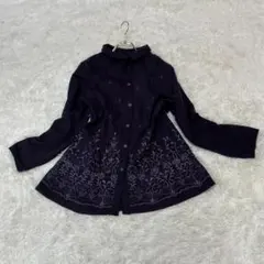 美品✨ 刺繍 ジャケット パープル ウール 100 花柄 フレア 秋 冬のサムネイル