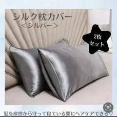 【シルバー／2枚セット】シルク枕カバー 摩擦軽減 美髪ケア ピローケース
