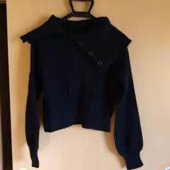 黒いリブ編み長袖ニット nugu