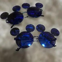 ディズニー　ミッキー型青ラウンドサングラス