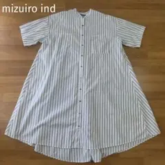 mizuiro ind　ストライプ　バンドカラーハーフスリーブシャツワンピース