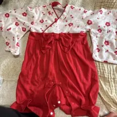 Aenak 赤白花柄ロンパース 70-80cm