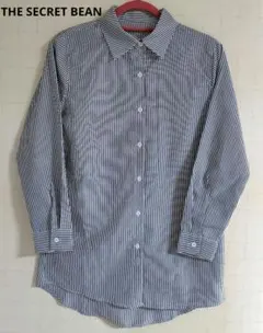 シークレットビーン ストライプ長袖シャツ ネイビー