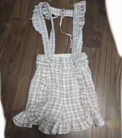 リズリサ サスペンダー付フリルショートパンツ パール ツイード