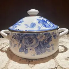 未使用☆エジリー EJIRY ブルーローズ 両手鍋　ホーロー鍋のサムネイル