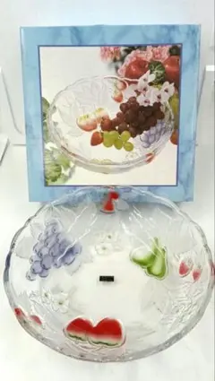 新品未使用　ナルミ　ガラスボウル　ガラス大鉢　フルーツ柄　ガラス盛り鉢