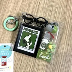 ガチャ詰めポーチ　ピーナッツ　スヌーピー　グリーン　めじるしアクセサリー