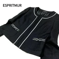 美品　バイカラーノーカラージャケット　大きいサイズ　フォーマル　上品　XL　黒