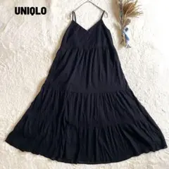 美品 UNIQLO ユニクロ クリンクルコットンキャミソールワンピース 黒 M