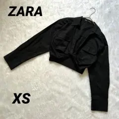 【ザラ】 クロップドシャツ 美品 XS ショート丈 黒 グロップド丈シャツ