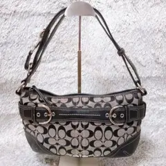 ❤良品❤コーチ 2way ショルダーバッグ シグネチャー 斜め掛け可 黒×グレー