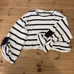 美品 ZARA ザラ ボーダーニット セーター 袖ロールアップ Lサイズ