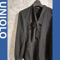 UNIQLO ユニクロ　レーヨンボウタイブラウス リボン付き黒長袖シャツ