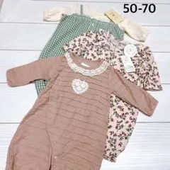 新品　ロンパース3枚　 50-70サイズ 花柄 レース付き　オーガニックコットン