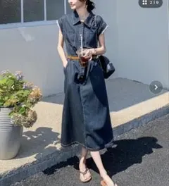 デニム ノースリーブ ロングワンピース