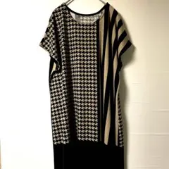 美品 veronaワンピース 半袖 ひざ丈 M 〜 L リボン 黒 灰