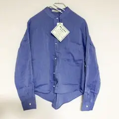 新品　バンドカラー　パールボタン　シャンブレー　シャツ　ブルー系