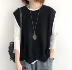 ニットベスト ノースリーブ ジレ ゆったり 体型カバー フリーサイズ