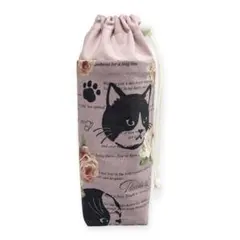保温保冷ペットボトルカバー ハンドメイド ハチワレ猫と薔薇 猫 猫柄 ピンク