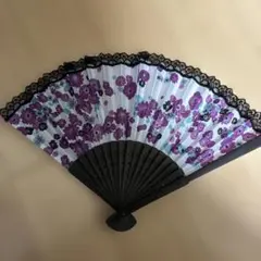フラワー柄 扇子 レース縁取り パープル系
