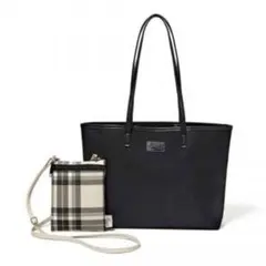 ハリス　上品黒のトートバッグ チェック柄ポシェット