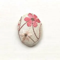 インド刺繍リボン　くるみボタン　ブローチ　ヘアゴム　帯留　ピンク　No.960