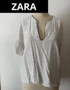 ZARA ザラ　ドット柄フレアスリーブシャツ 半袖　M