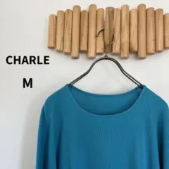 シャルレ【M】7分袖 ニット Aライン チュニック ターコイズブルー 秋冬