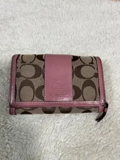 COACH コーチ　二つ折り財布　シグネチャーピンク　コンパクト財布