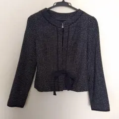 レディース　ノーカラージャケット　ネイビー　ツイード　ラメ　9号