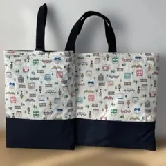 入園入学2点セット　レッスンバッグ　上履き入れ　ハンドメイド　キルティング新幹線