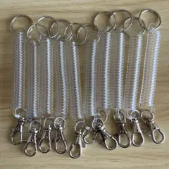 透明プラスチック スプリング型キーホルダー 10個セット