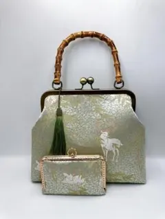 ハンドメイド　金糸 ラメ糸　ハンド バッグ バンブー 持ち手2点セット#705 ハンドメイド 金糸 ラメ糸 ハンド バッグ バンブー 持ち手2点セット