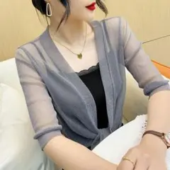 ボレロ グレー カーディガン 結婚式 ラメ パーティー 可愛い ドレス 七分丈