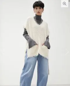アイボリー フリンジ ニットベスト フリーサイズ
