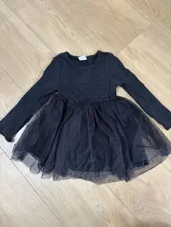 チュールワンピース　黒　ドット　6-12m