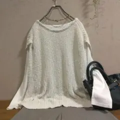 リネン混【グリーンレーベルリラクシング】カタアゼ ニット ベスト オフ白