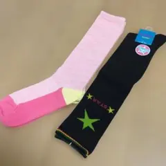 キッズ靴下 19〜23cm ピンクと黒の2色セット