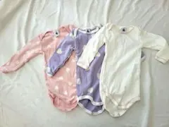 ★美品★PETIT BATEAU 長袖ボディスーツ肌着 3枚セット ハート柄