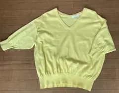 BEAUTY & YOUTH イエロー コットン 5分袖ニット