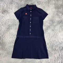 m6828【美品】【シアサッカー】ルコック ゴルフ ワンピース 濃紺 (L)