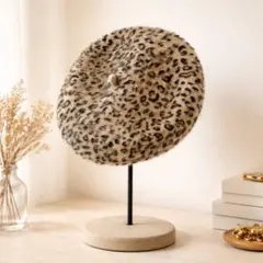 ベレー帽　レオパード柄　ヒョウ柄　シャギーニット風　レディース