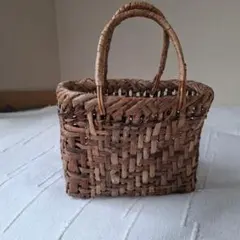 プラニー工房 手付籠かばん 天然素材 竹籠 竹細工 小物 飾り物 1点物