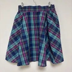 チェック柄 フレアスカート 膝丈 ウエストゴム ポケット付き