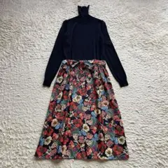 ポールスミス ロングワンピース マキシ丈 花柄 ドッキング リボン Aライン M